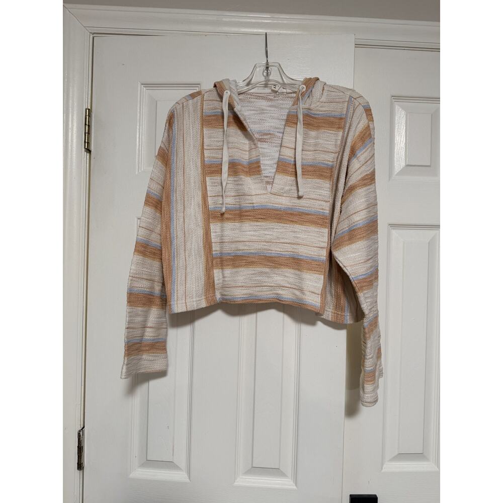ROXY Size Orange, Cream Cropped Striped Hoodie Sweatshirt, Size M